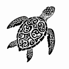 Fototapeta premium Sea turtle icon in black and white tribal design 