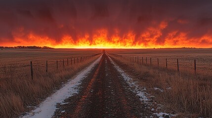 Fiery sunset over a rural road