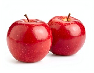 Two vibrant red apples on a white background.