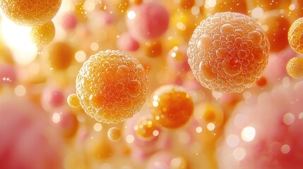 Floating spheres, vibrant colors, abstract, bubbly