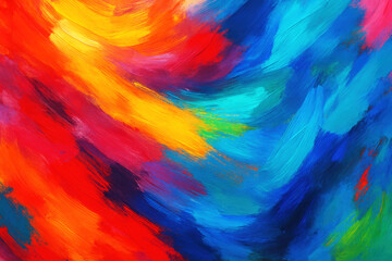 Abstract flowing paint strokes in a vibrant spectrum of colors background blue