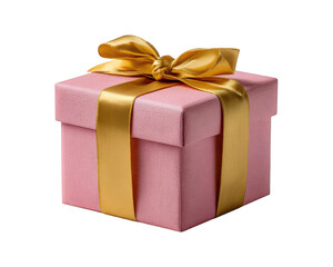 Obraz premium Pink gift box golden ribbon present surprise celebration festive decorative square elegant cheerful design for holiday or special occasion