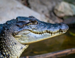 Fototapeta premium Close-up profile of a young crocodile