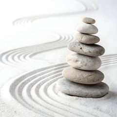 pebbles stacked in balance white zen concept
