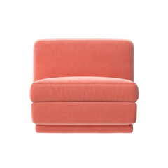 Modern Modular Armless Chair, Stacked Cushions, Peach Fabric, Front View 3D Render