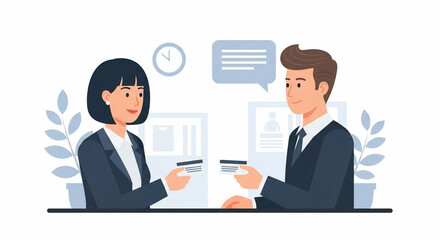 Fototapeta premium Business Professionals Discussing Credit Cards in Modern Office