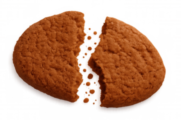 Oatmeal cookie breaking, scattering crumbs against transparent backdrop, highlighting baked goodness for culinary design needs