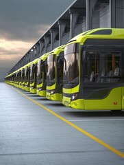 a fleet of electric buses lined up at a depot symbolizing the shift towards sustainable green public transportation electric buses sustainable transport