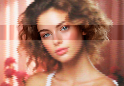 Pink Glass Texture Image Distorted Color Shift Portrait Glitch Photo Effect