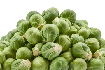 Fototapeta premium Large pile of fresh green brussels sprouts, isolated on white background