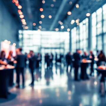 corporate event blur a blurred background of a corporate event in a conference hall with people networking and socializing	
