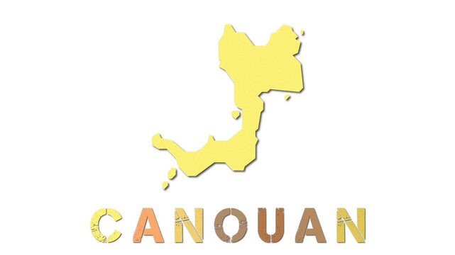 Canouan map with paper regions. Animated island map growing from regions and title letters falling down. Neat 4k animation.