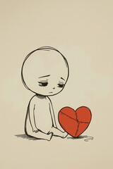 Illustration of Figure Sitting Next to Stitched Heart