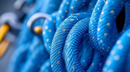 Coiled blue ropes display rich textures, symbolizing readiness for outdoor adventures and sports