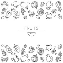 Hand-drawn silhouettes of fruits on a white background. Can be used for postcards, coloring books, packaging, etc. Vector illustration.
