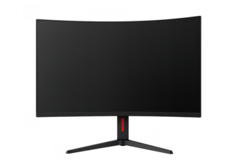 Realistic curved gaming monitor with transparent background displaying a blank screen
