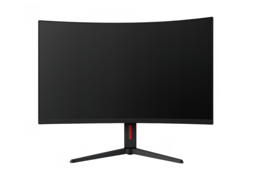 Realistic curved gaming monitor with transparent background displaying a blank screen