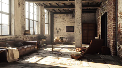 Moody industrial apartment living with bar and art high resolution picture