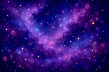 Naklejka premium Deep Space Nebula with Purple and Blue Hues and Scattered Golden Stars abstract background
