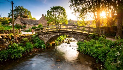 Picturesque village scene at sunset