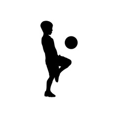 A bold silhouette of a young boy juggling a soccer ball, showcasing athleticism and fun.