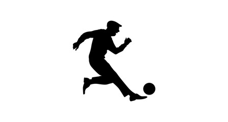 A powerful silhouette of a soccer player in mid-stride, kicking the ball.
