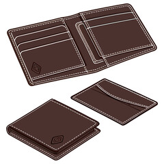 Brown leather wallet with white stitching bifold wallet