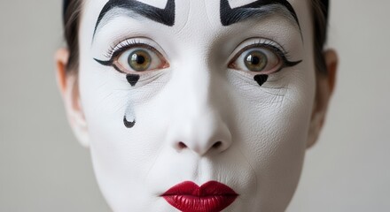 Obraz premium Woman with Creative White Face Paint Heart and Tear Designs in Closeup Portrait