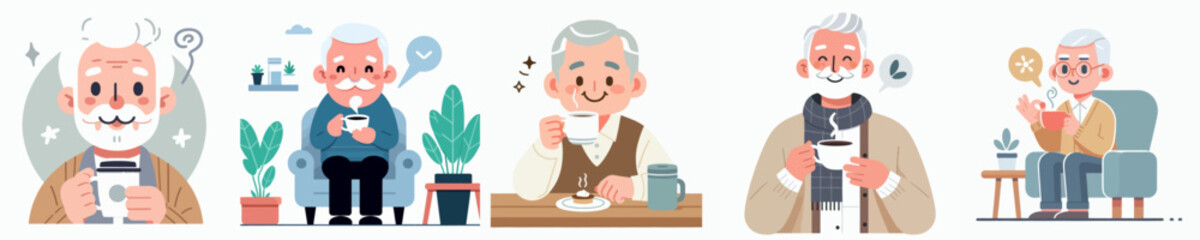 Obraz premium vector of a grandfather drinking coffee in the morning