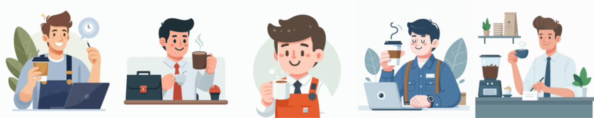 vector of a man drinking coffee in the morning