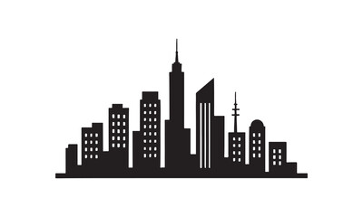 "City building vector illustration – modern urban skyline with skyscrapers and architectural design elements for cityscape and construction projects."