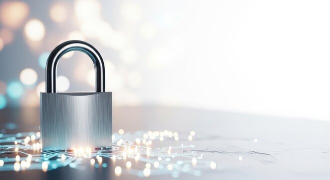 Security measures digital lock protection cybersecurity landscape visual high-tech environment close-up viewpoint