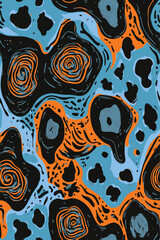 Abstract Cubism stones marbles with leopard dots and pebbles vector hand style drawn trendy different style jaguars and animal skin seamless pattern suitable for printing on surface and womenswear 