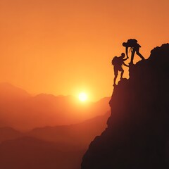 Nice photo of silhouette of a man on the top of the mountain.