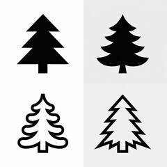 Obraz premium Four Christmas Tree Icons Black White silhouette