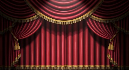 Theatrical Red Curtain with Gold Trim in Proscenium Stage Setting