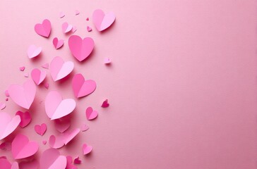Pink hearts confetti on pink background