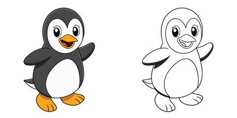Naklejka premium Waddle Wiggle the penguin waddling happily with flappy wings and big round belly