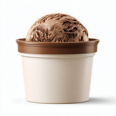 Delicious scoop of chocolate ice cream in a white cup