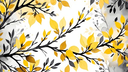 Abstract watercolor style art combination of art yellow and gray themed background. Tree branches textured art with sense of colors