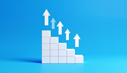 Fototapeta premium Staircase-shaped blocks and an upward-pointing white arrow
