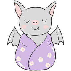 bat wrapped halloween cartoon pastel color flat hand drawn illustration