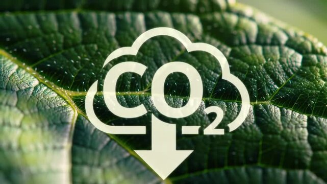 Green Leaf Texture with Co2 Reduction Symbol Illustrating Environmental Conservation