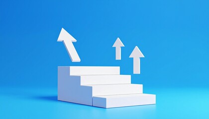 Staircase-shaped blocks and an upward-pointing white arrow