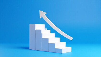 Fototapeta premium Staircase-shaped blocks and an upward-pointing white arrow