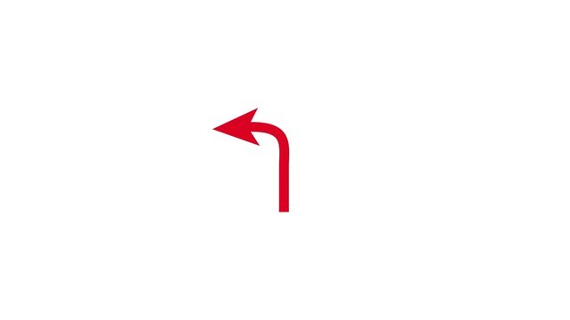 Simple Red Left Curve Arrow on White Background