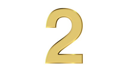 The number 2 with 3d shiny gold foil effect