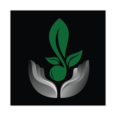 Plant icon, sprout in hand. Colorful version of line, glyph,