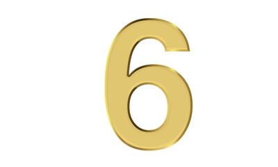 The number 6 with 3d shiny gold foil effect