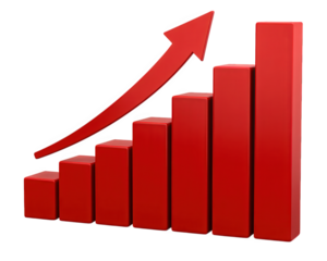 Red bar graph upward arrow growth success business finance isolated transparency background 3D progress positive trend motivation financial increase achievement economic chart data statistics